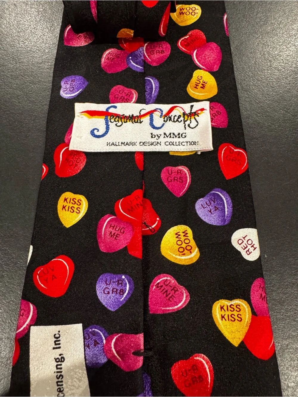 Hallmark Black Tie with Red, Pink, Purple, Yellow & White Conversation Hearts